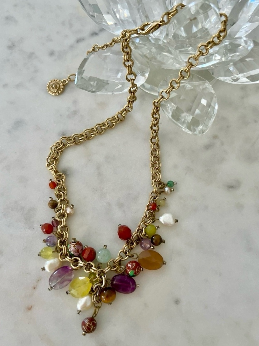 Vintage R.J. Graziano Gold Tone Charm Necklace Statement Boho